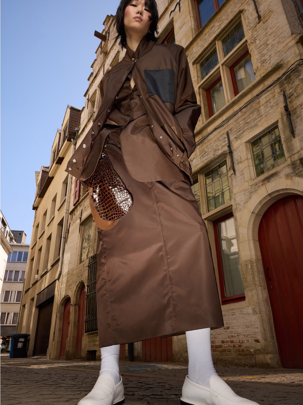 NWT Tibi Eco Nylon Midi Trouser Skirt Brown Size 00 - Picture 4 of 16